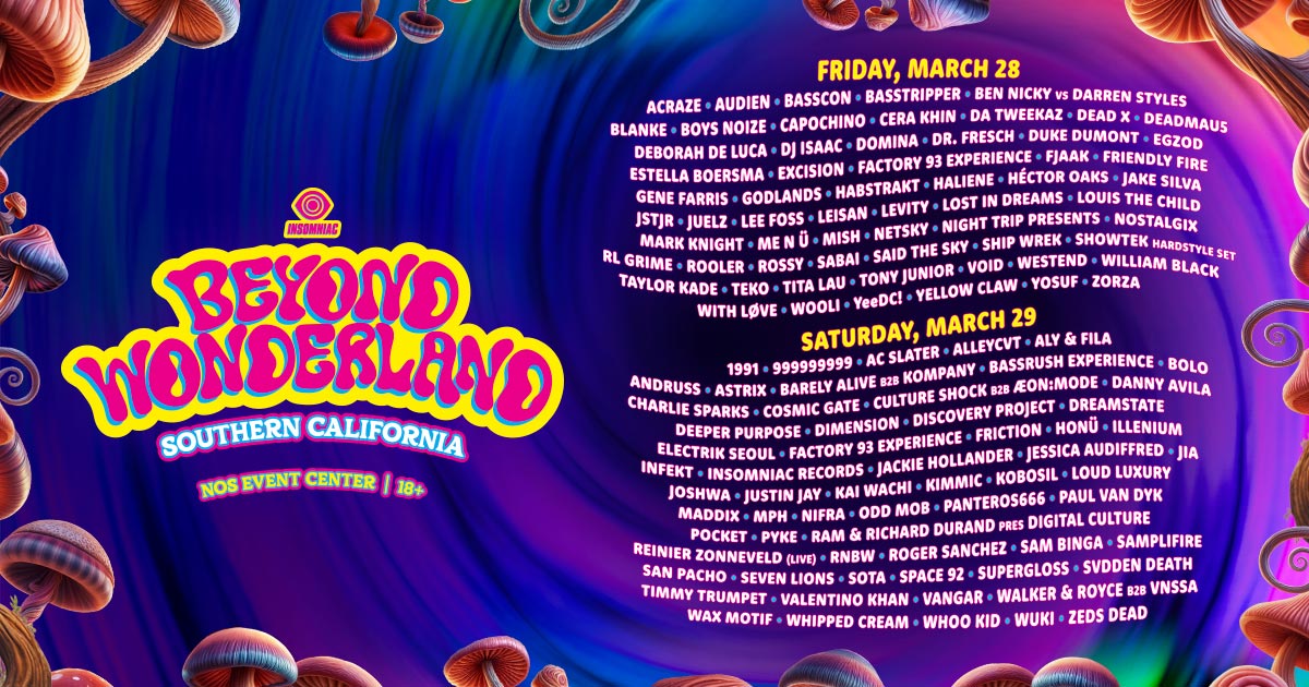 the full list of artists for the beyond wonderland music festival