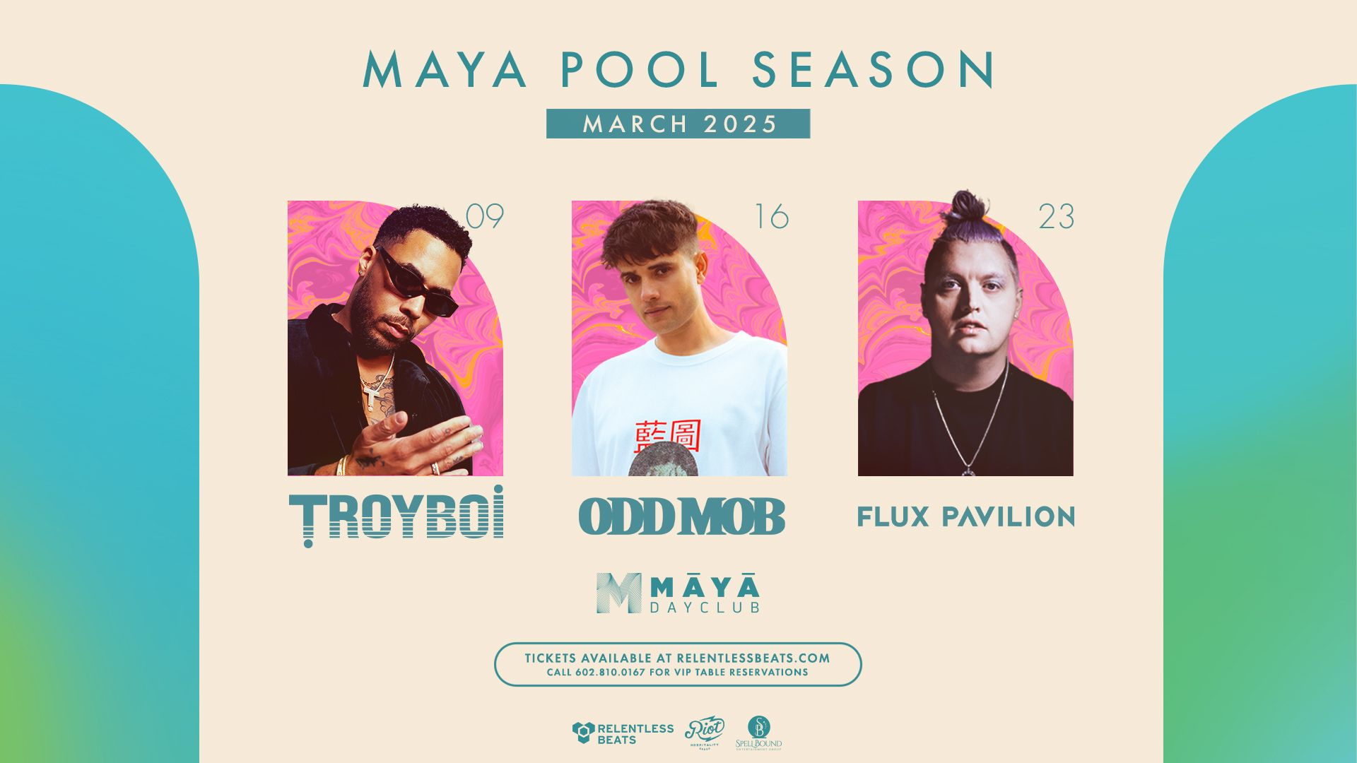 troy boi odd mob and flux pavilion flyer advertising maya pool season