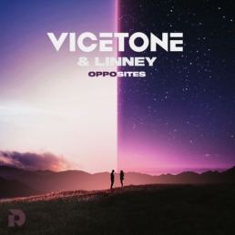 a space sunset with the letters opposites overhead