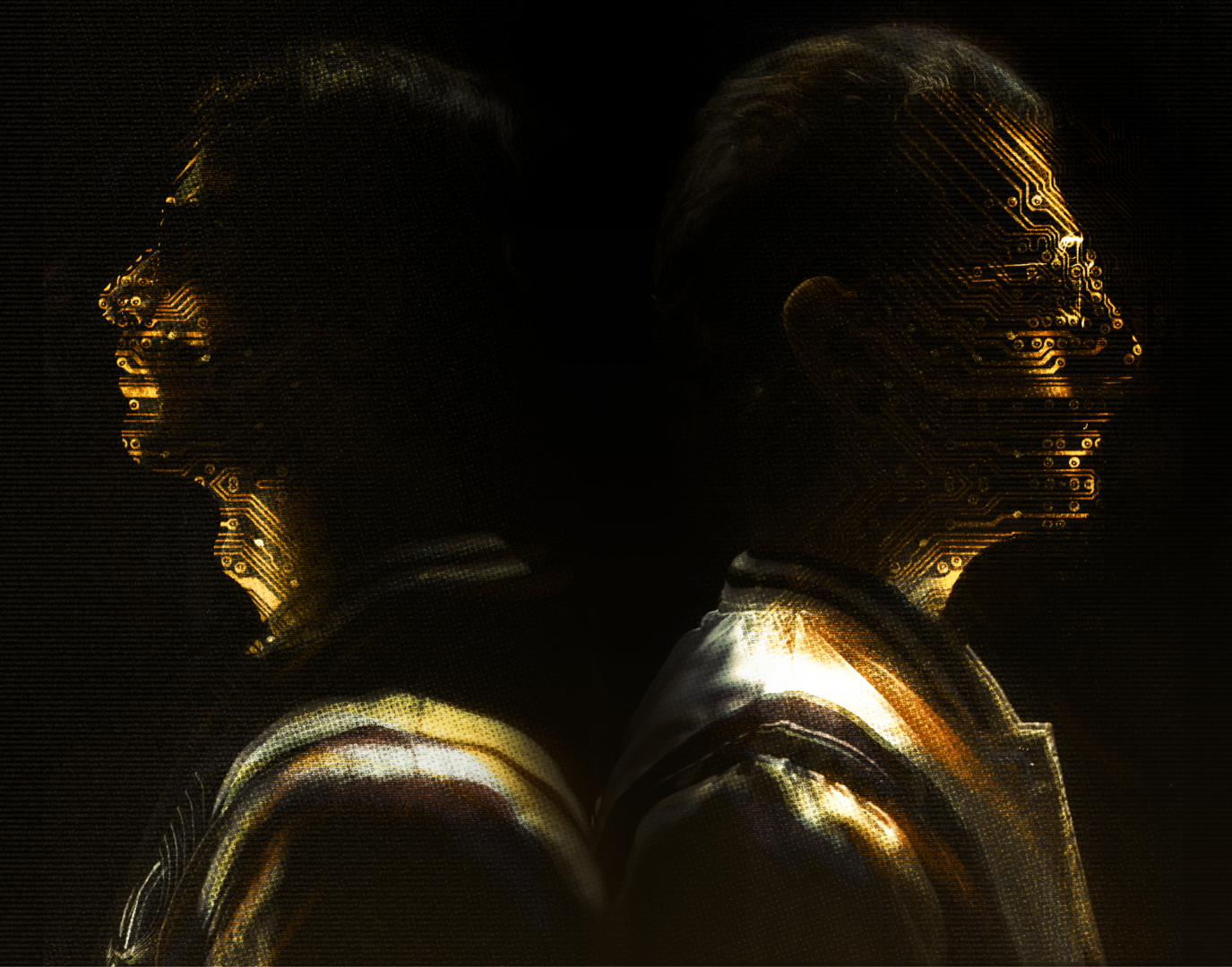gold plated Kasablanca facing away from each other upon a black background
