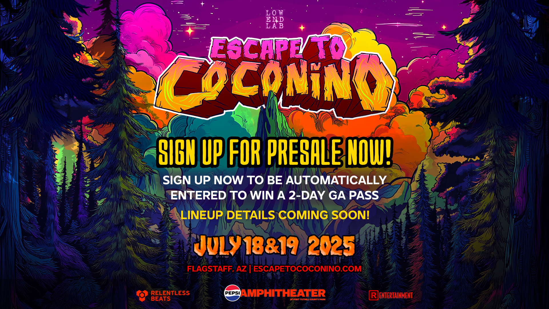 annoucnement flyer for pre sale to eascape to coconino