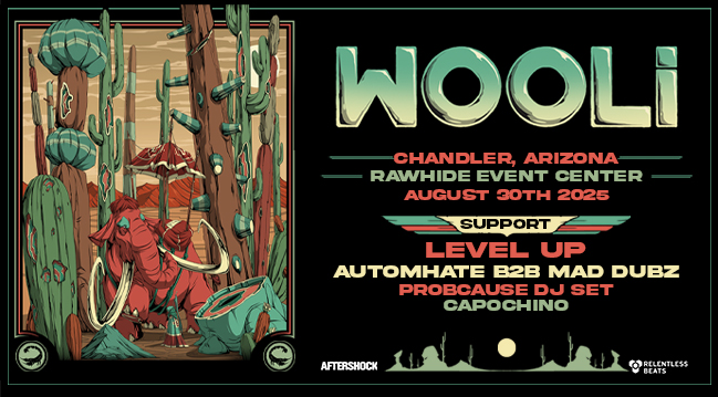 a poster of WOOLI'S event with a mammoth on it