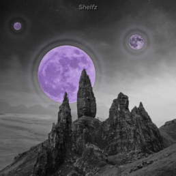 Purple moons upon a ominous castle like background