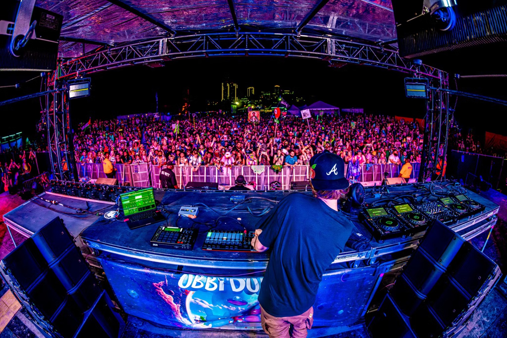 Daily Bread leaning to the right in his atlanta braves hat