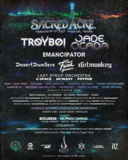 a list and dates of all the artists playing sacred acre