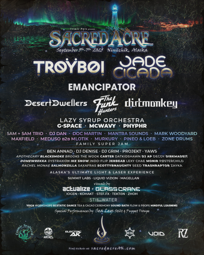 a list and dates of all the artists playing sacred acre