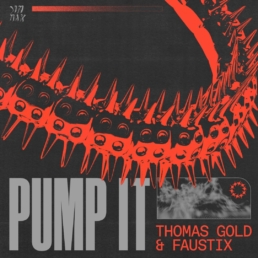 pump it in the bottom left corner on a black background with a red spikey chain running through it