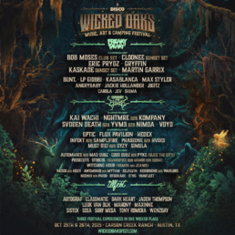 the flyer / line up for wicked oaks music festival