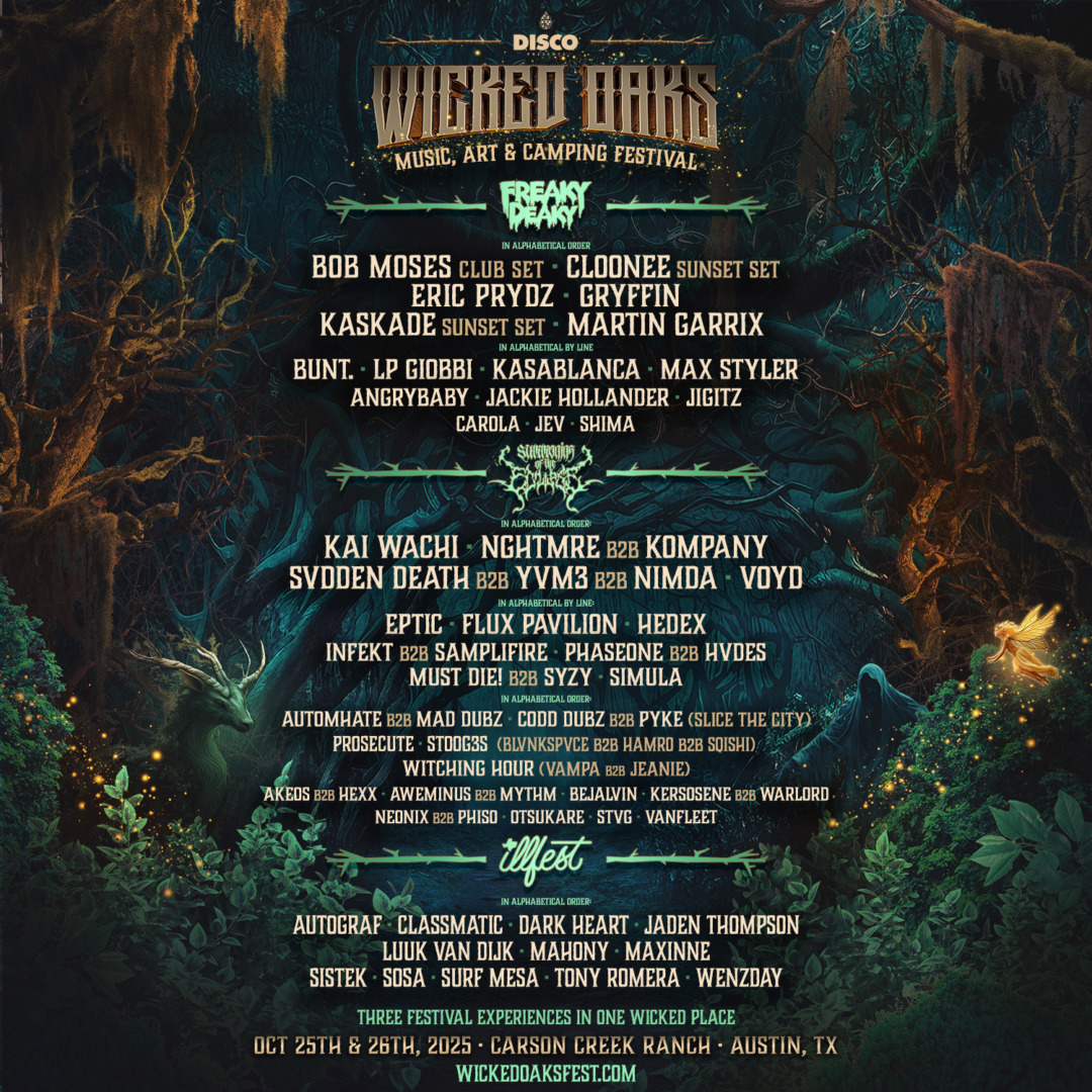 the flyer / line up for wicked oaks music festival