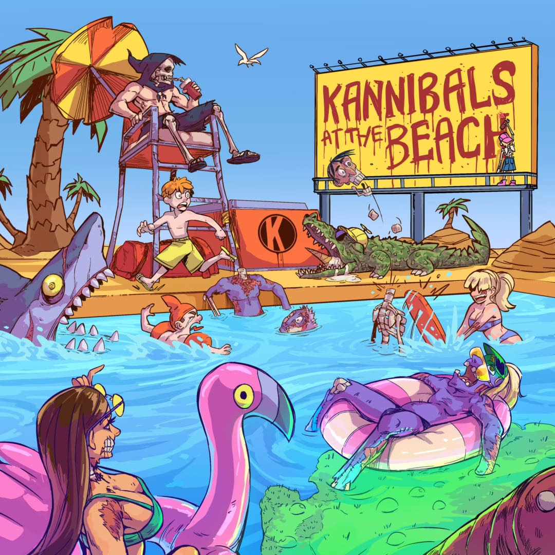a cartion version of cannibals on a beach