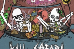Skeleton kill safari guys riding in a car