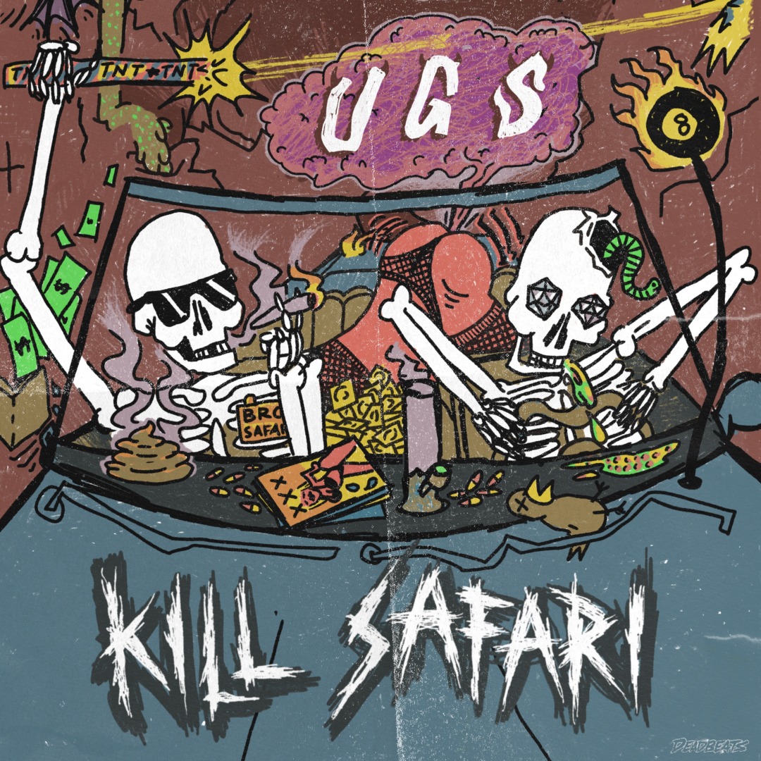 Skeleton kill safari guys riding in a car