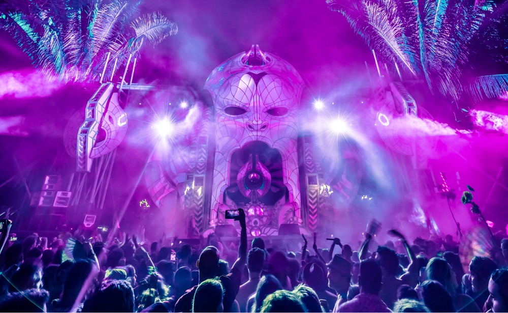 a purple hueed stage in the night